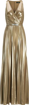 Lauren Ralph Lauren Pleated Metallic Chiffon Gown