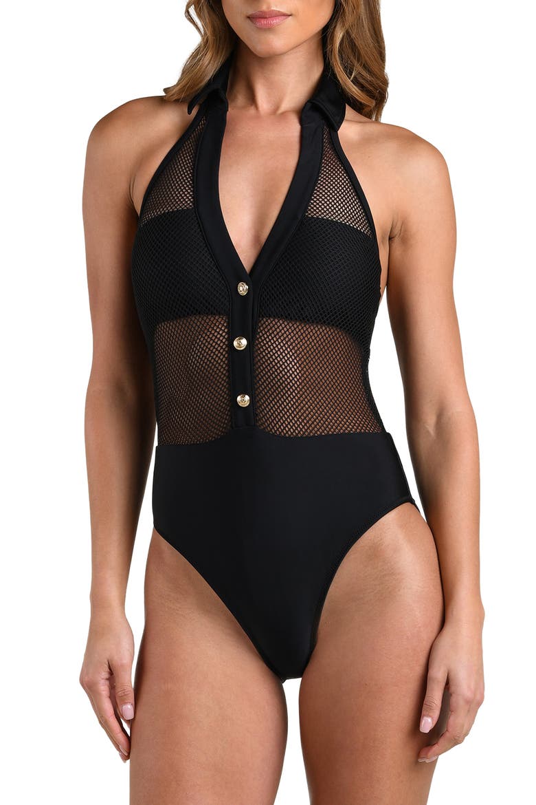 Natalya Mesh One-Piece Swimsuit, Main, color, BLACK