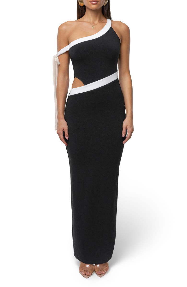 JLUXLABEL Jorden Asymmetric Body-Con Dress, Main, color, Black