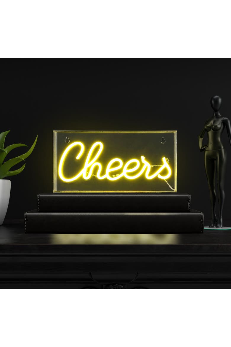Cheers Contemporary Glam Acrylic Box USB Operated LED Neon Light, Alternate, color, Yellow