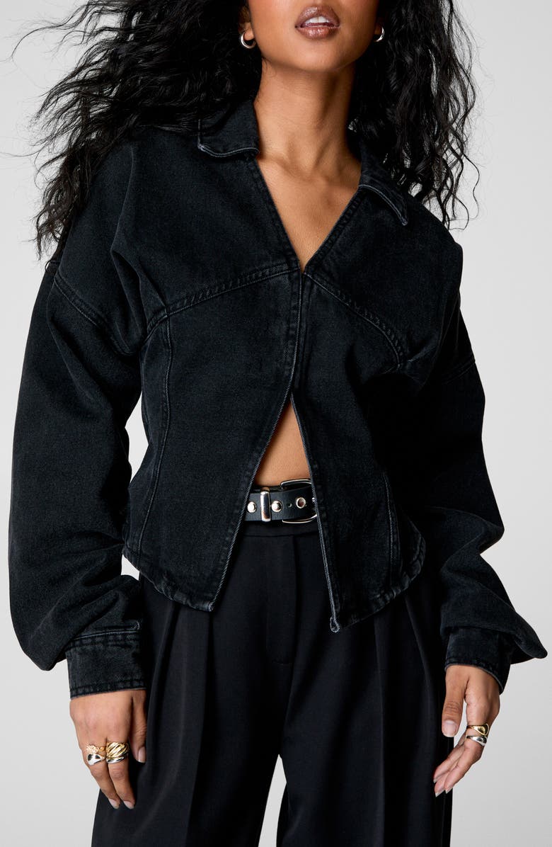 NASTY GAL Long Sleeve Denim Top, Main, color,