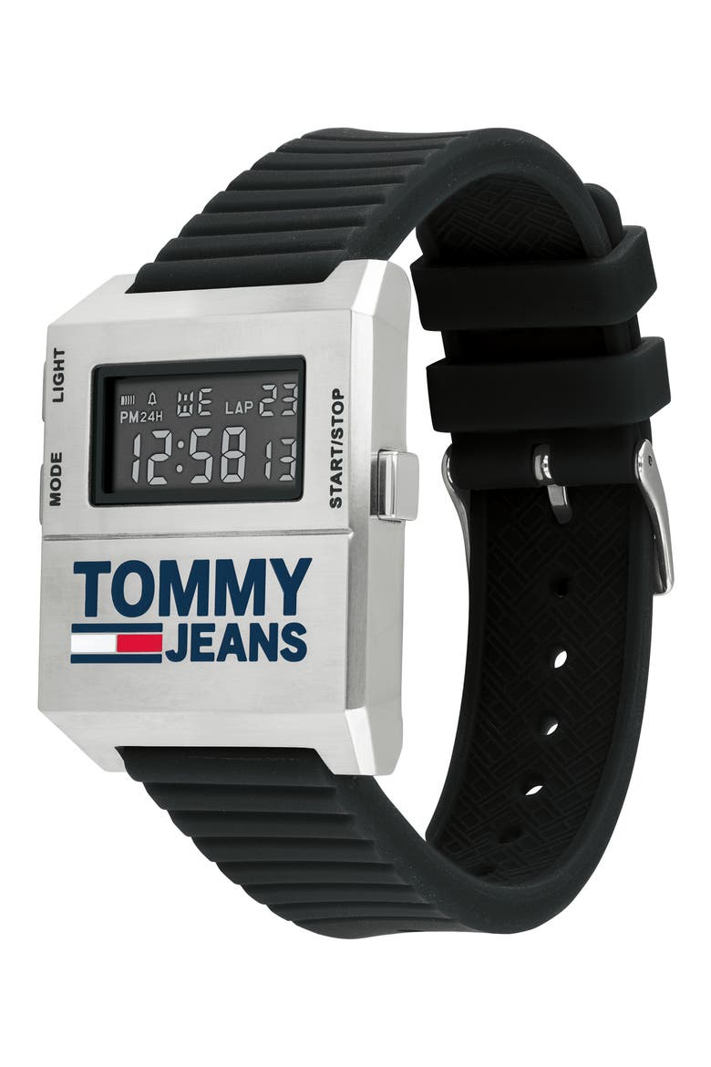 Digital Rubber Strap Watch, 32.5mm x 42mm, Alternate, color, BLACK/ SILVER
