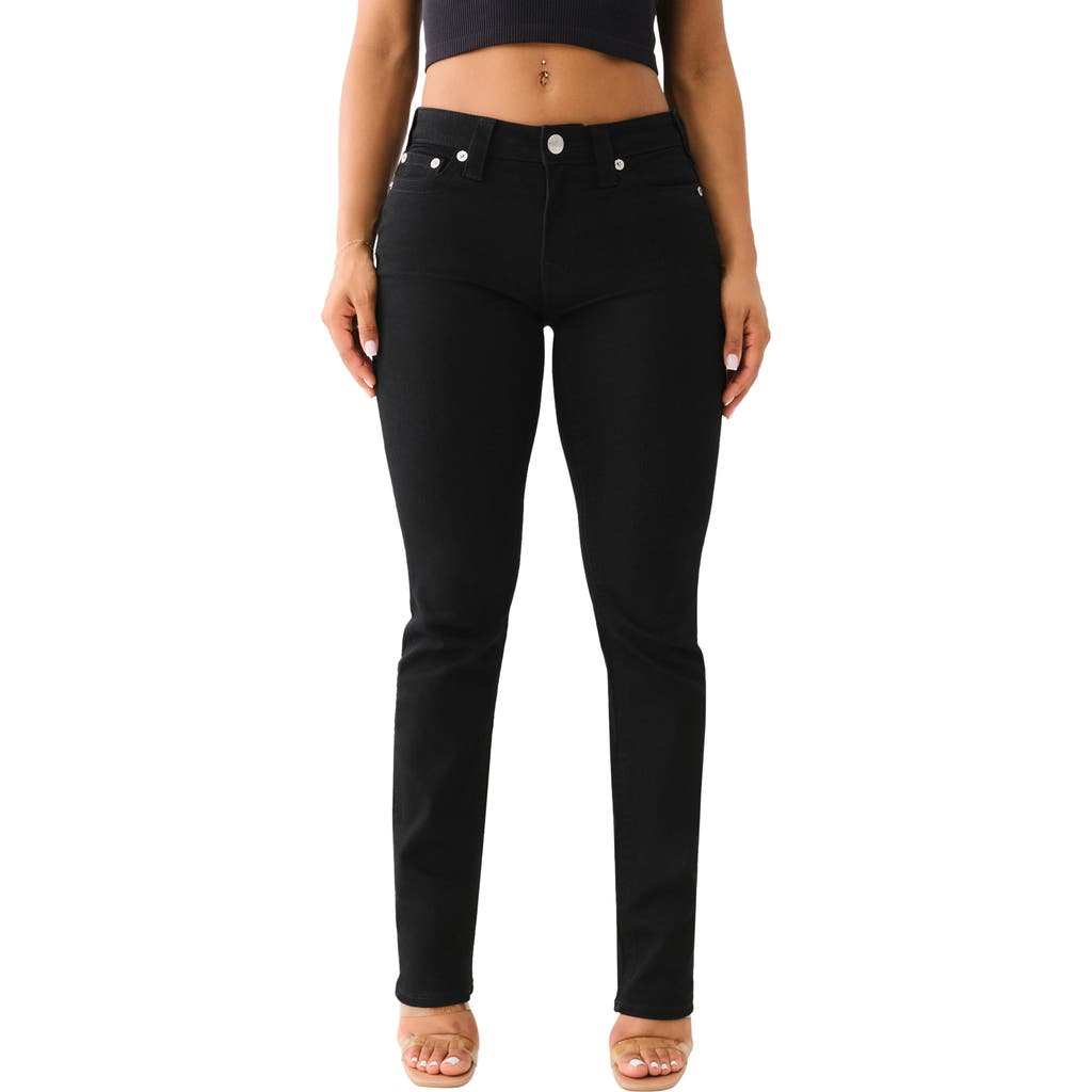 True Religion Billie Mid Rise Straight Leg Jeans In Black Rinse