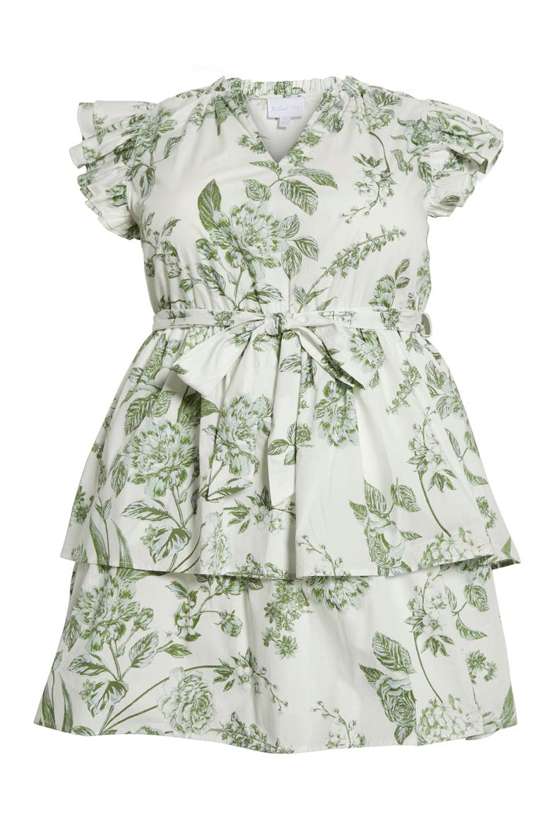 Bria Floral Tiered Dress, Alternate, color, WHITE/ OLIVE GREEN
