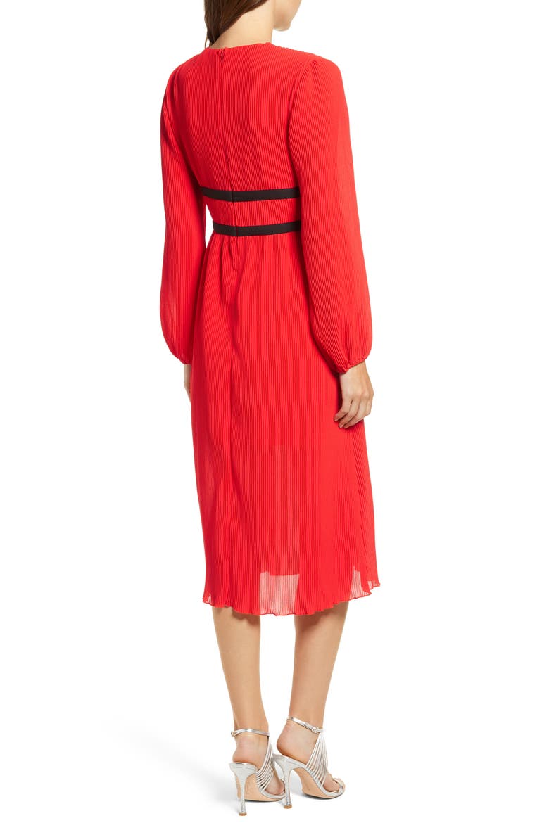 Patton Plunge Plissé Dress, Alternate, color, FIRE RED