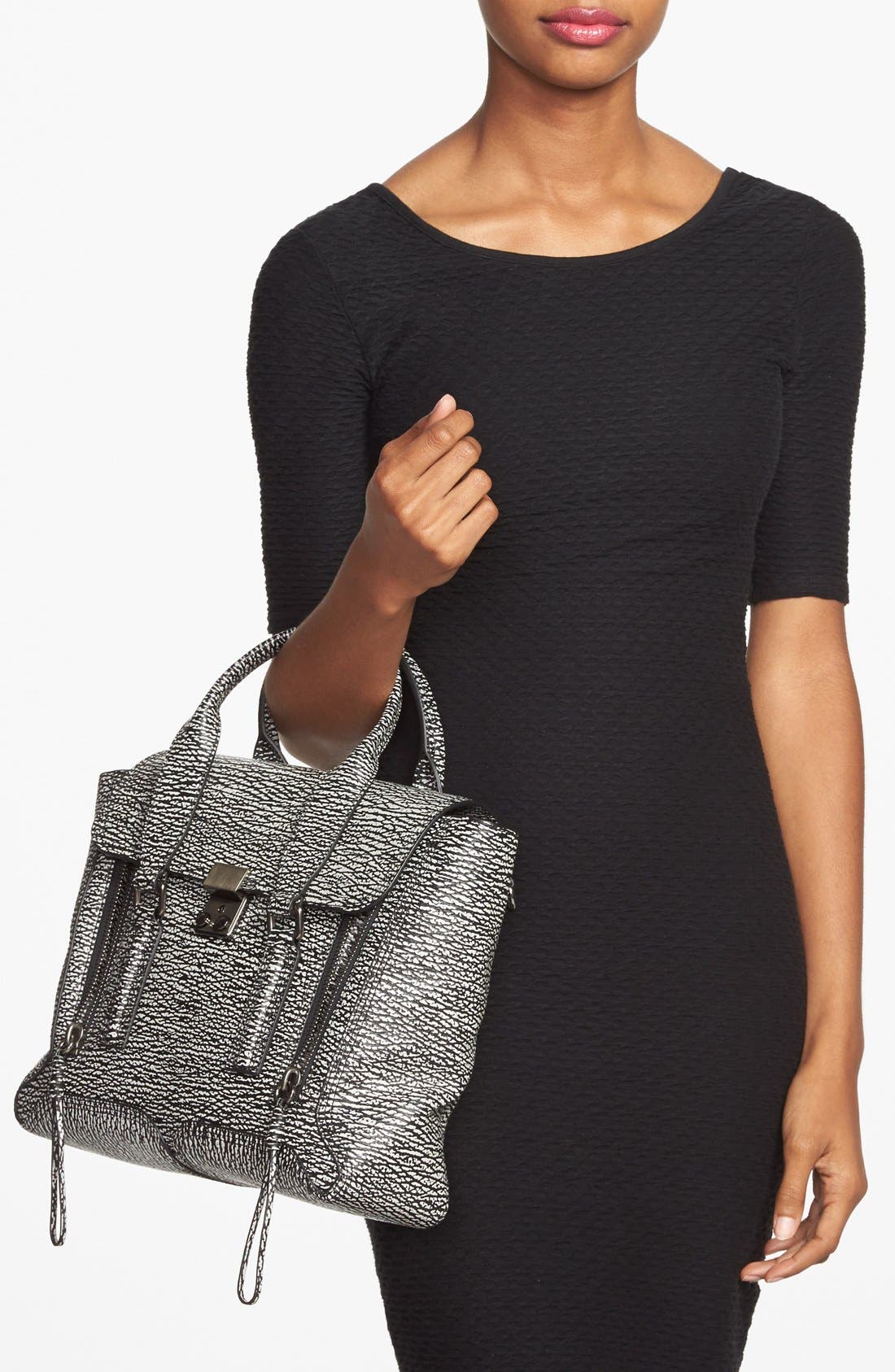 'Medium Pashli' Leather Satchel, Alternate, color, BLACK CREAM/ GUNMETAL