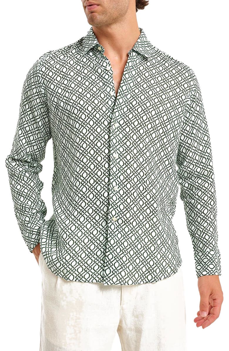 Peninsula Swimwear Giglio Linen Shirt, Alternate, color, Green Multicolor
