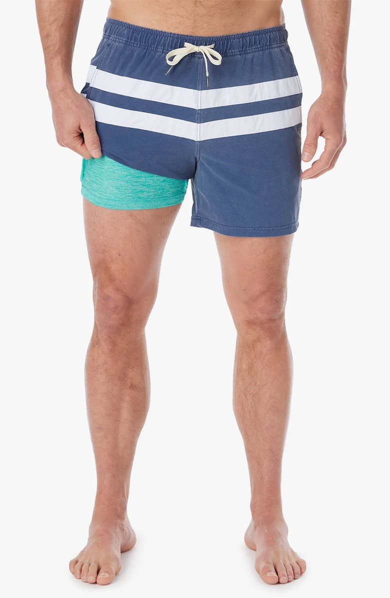 Fair Harbor Bungalow Swim Trunks, Alternate, color, Navy Nautical Stripe