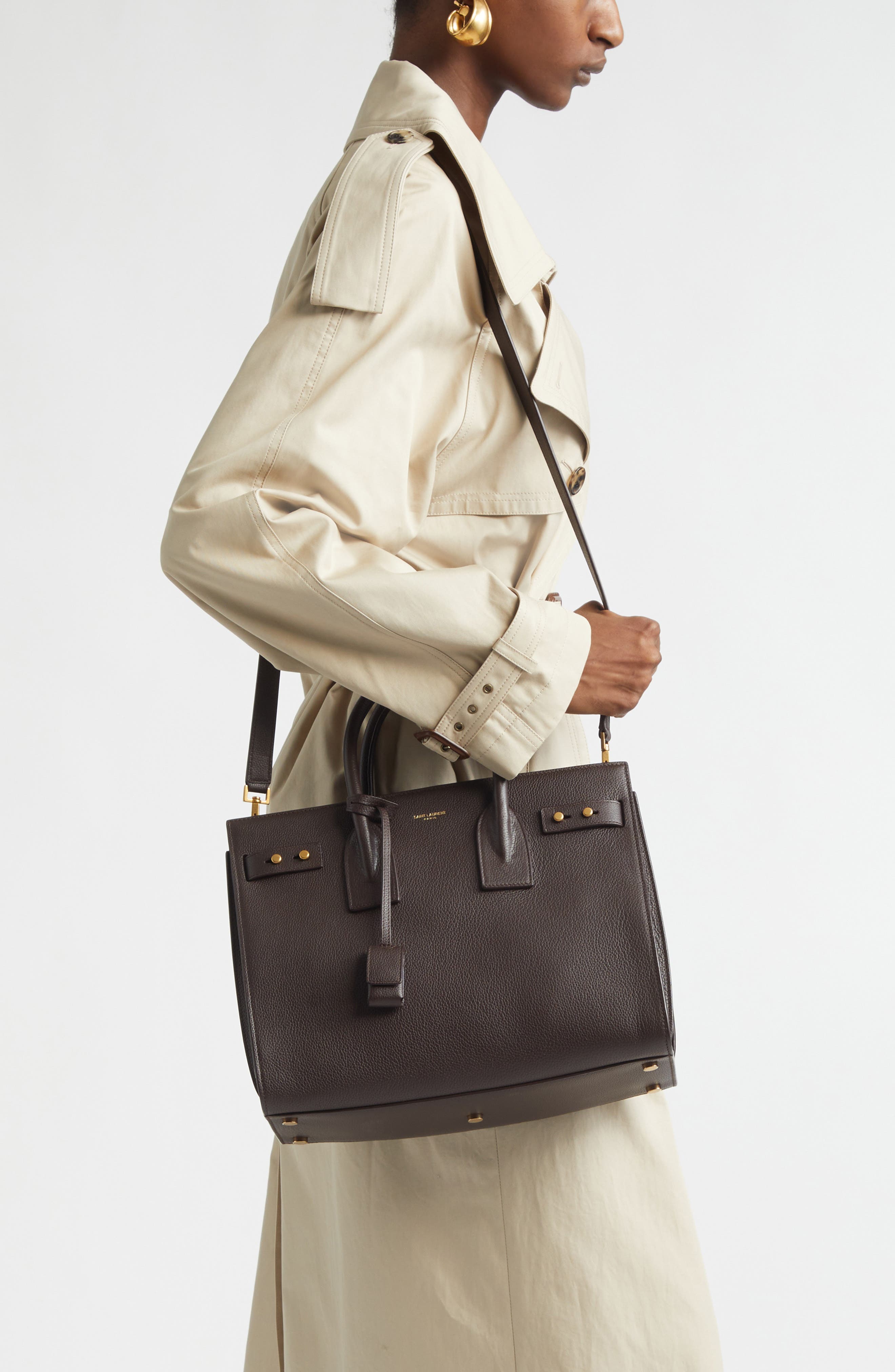 Saint Laurent Small Sac de Jour Leather Top Handle Bag, Alternate, color, Arabica