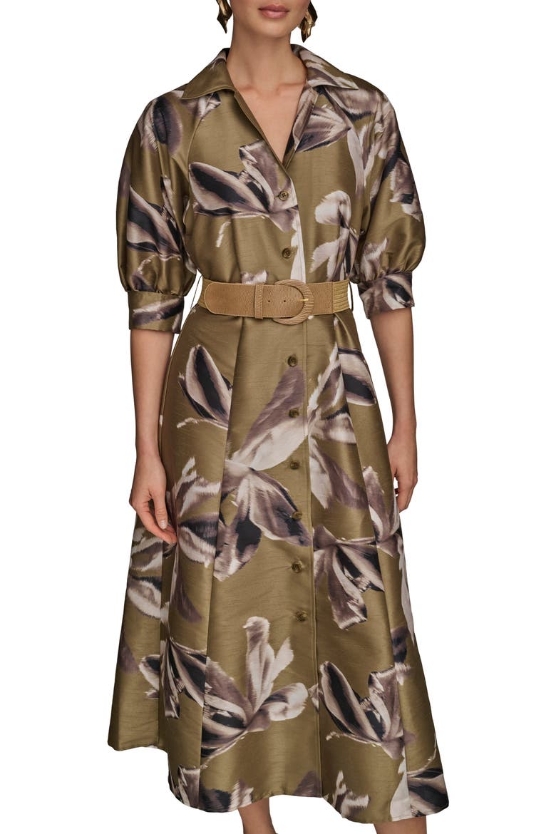 Print Belted Midi Shirtdress, Alternate, color, SMOKY OLIVE
