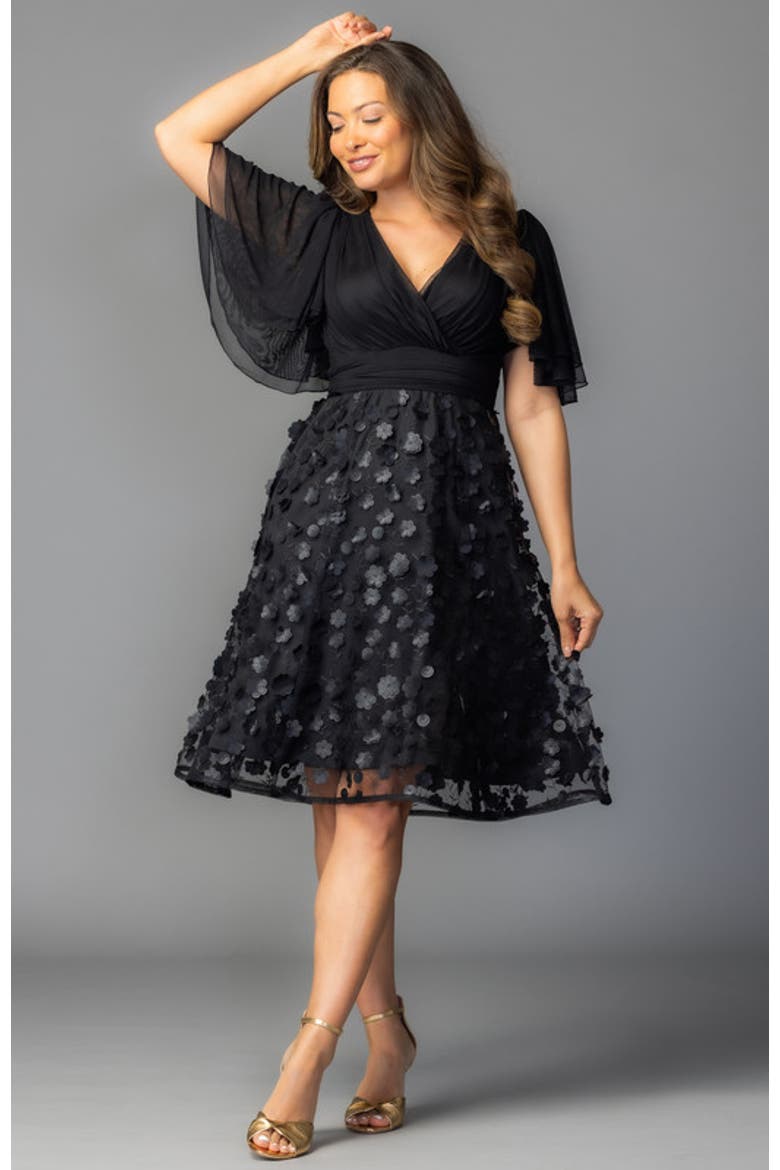 Pretty Petals Mesh Cocktail Dress, Alternate, color, Onyx Blossoms