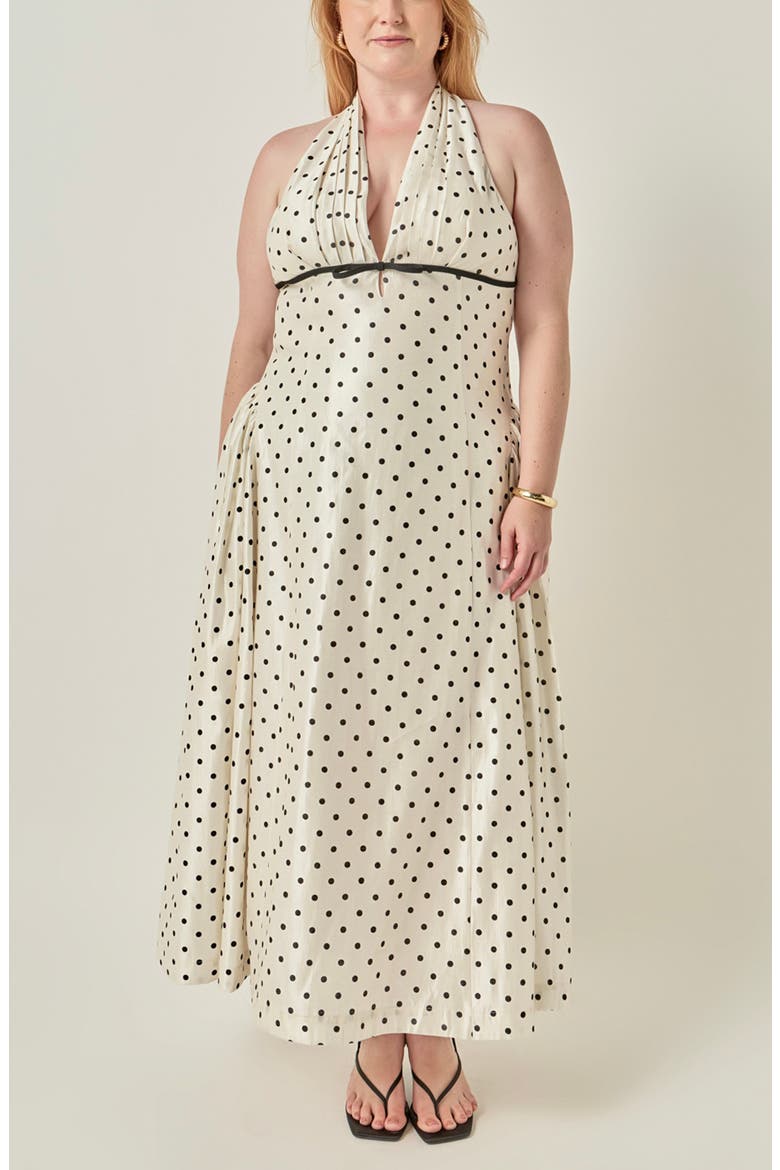 Halter Neck Polka Dot Maxi Dress, Alternate, color, OFF WHITE