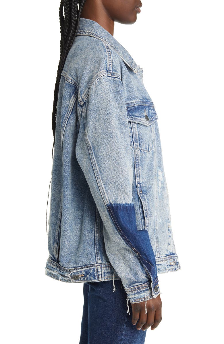 HIDDEN JEANS Colorblock Destroyed Denim Trucker Jacket, Alternate, color, 