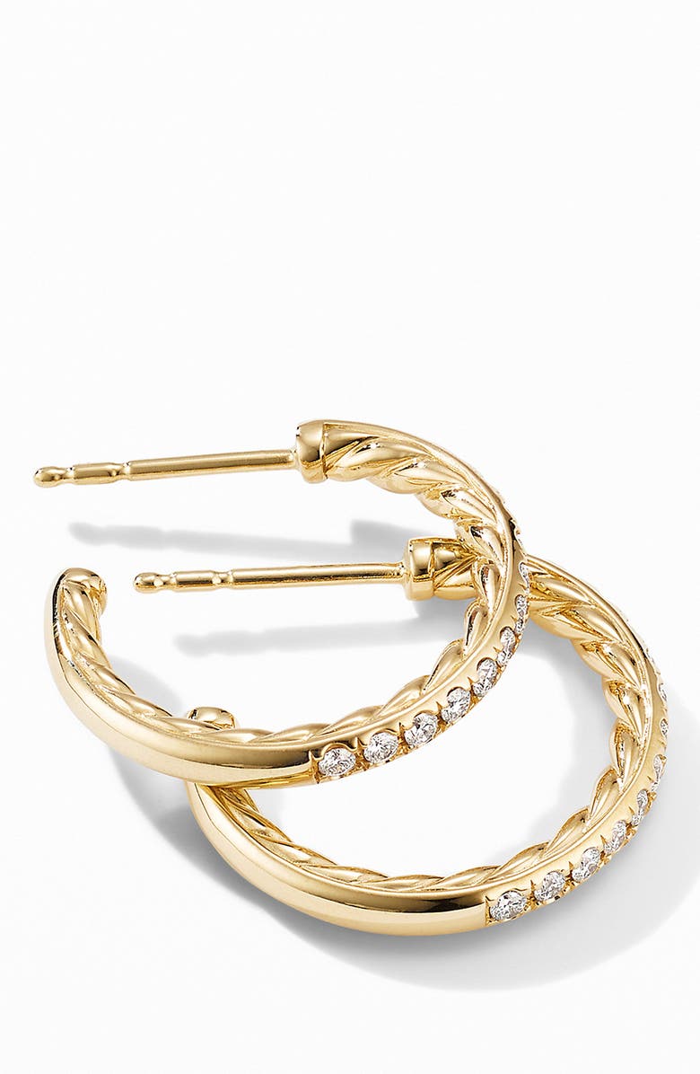 David Yurman Extra Small Hoop Earrings in 18K Yellow Gold with Pavé Diamonds, Alternate, color,