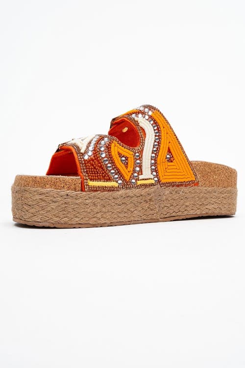 Prologue Shoes Bobby Beaded Straw Platform Slide Sandal In Orange