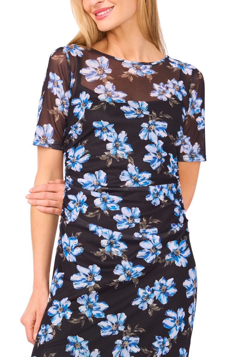 CeCe Ruched Floral Midi Dress, Alternate, color,