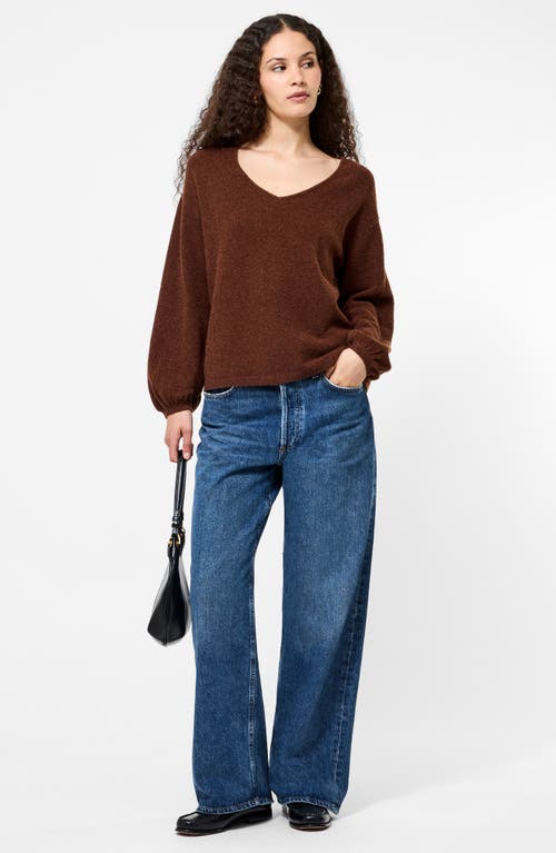 French Connection Vhari Knit V Neck Pullover Sweater In Brown