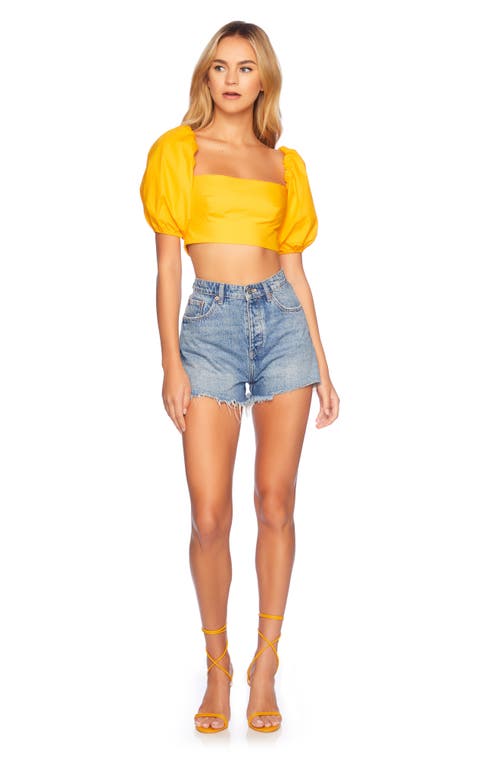 Susana Monaco Puff Sleeve Cotton Poplin Crop Top In Zinnia
