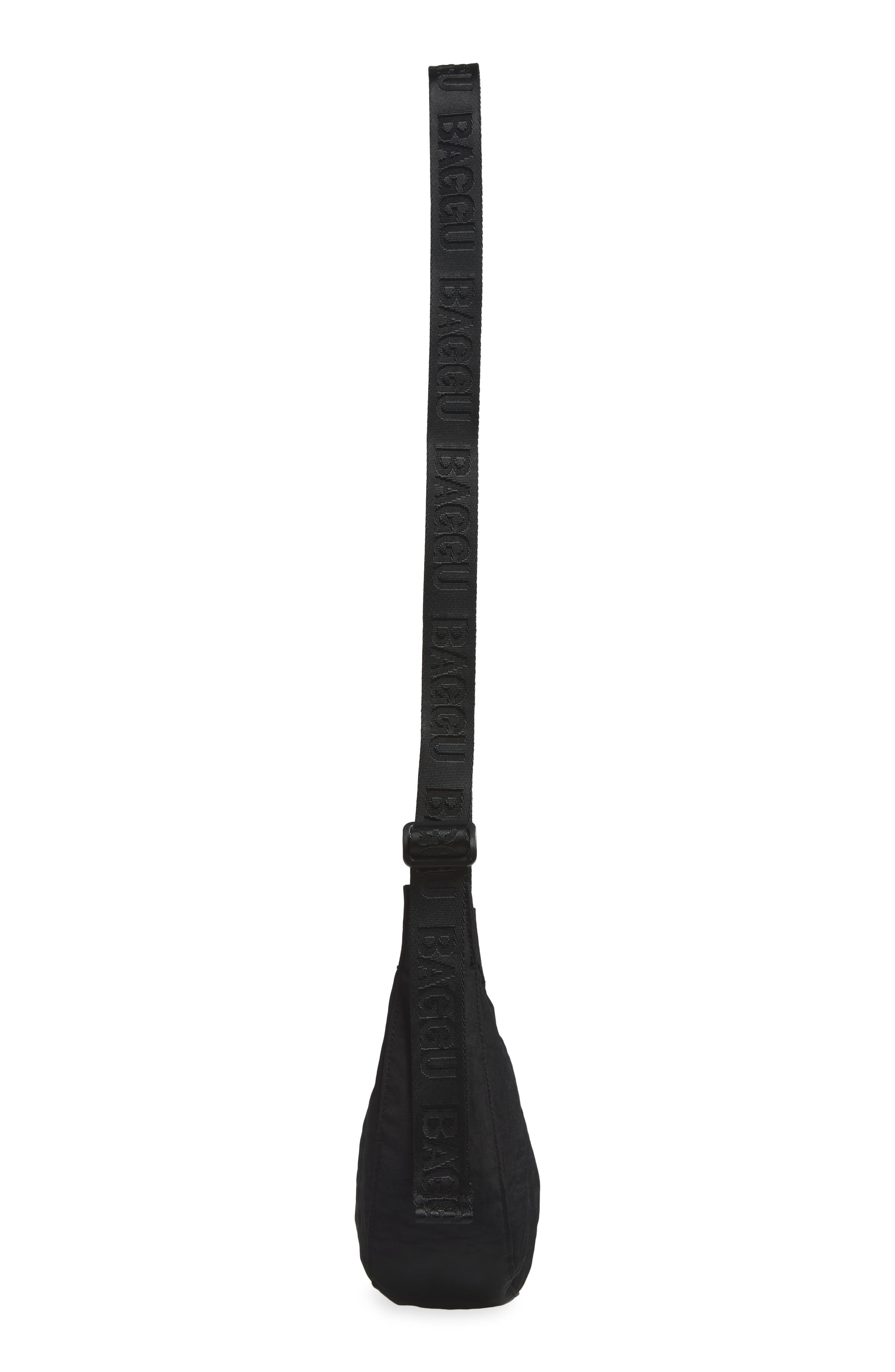 Small Recycled Nylon Crescent Crossbody Bag, Alternate, color, BLACK