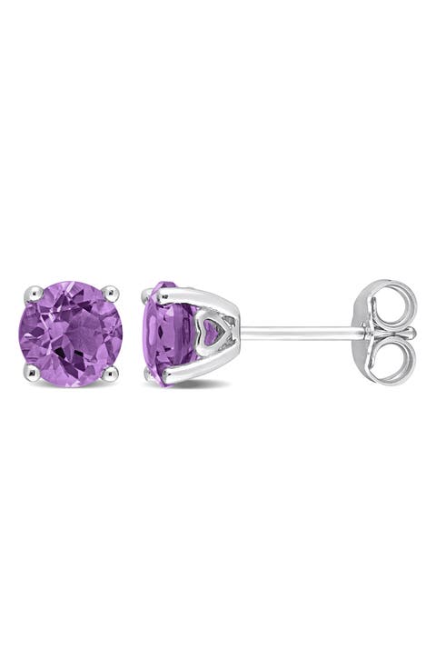Sterling Silver Amethyst Stud Earrings - 1.30 ctw