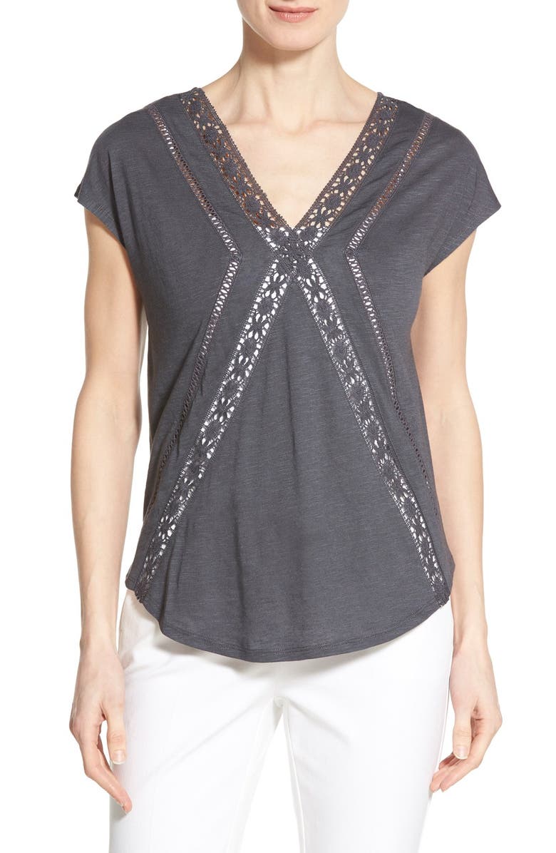 Caslon<sup>®</sup> Lace Trim V-Neck Top, Main, color, 