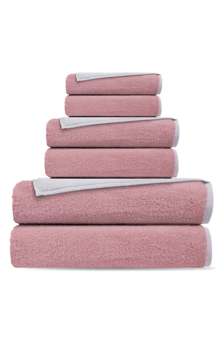 DePera Double Face 6-Piece Turkish Cotton Towel Set, Main, color, White/ Blush