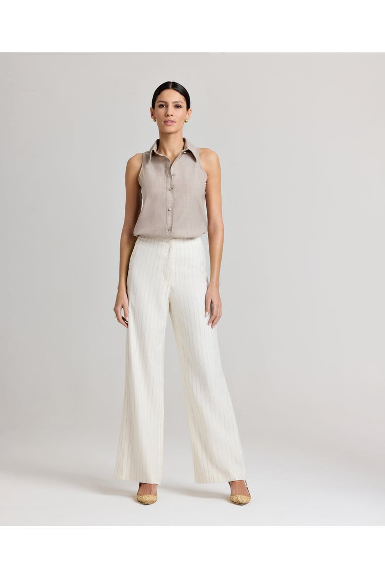 Corine Linen Pinstripe Trousers, Alternate, color, Taupe Pin Stripe