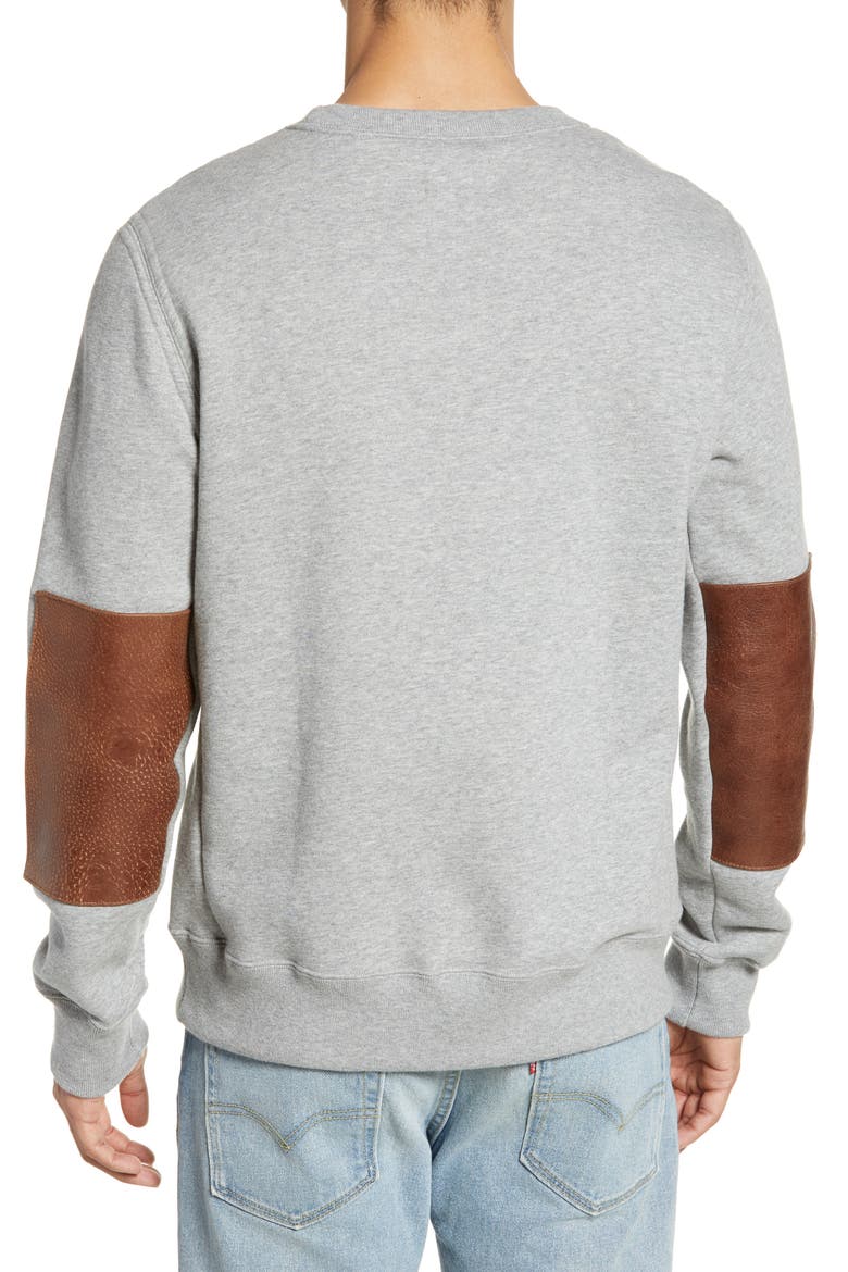 Dover Crewneck Sweatshirt with Leather Elbow Patches, Alternate, color, GREY1DNU