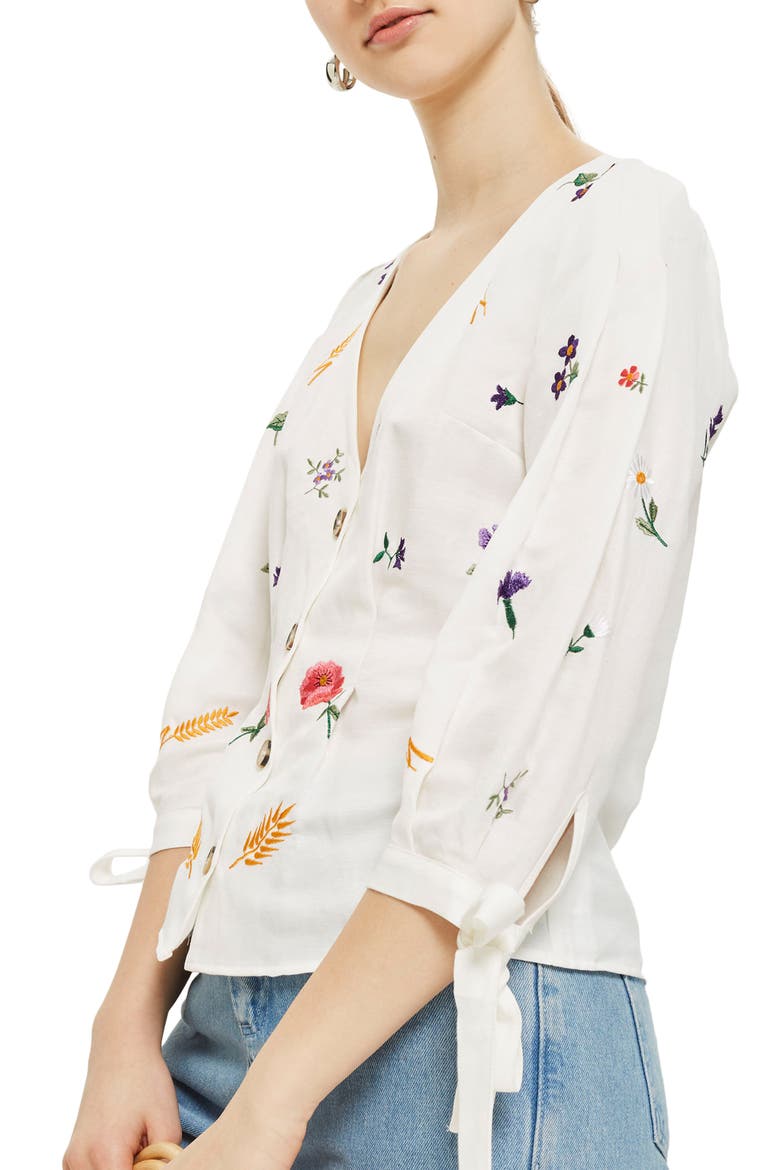 Field Embroidered Floral Blouse, Main, color, IVORY