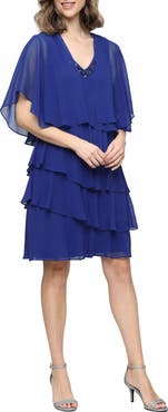 SL FASHIONS Tiered Ruffle Chiffon Dress with Jacket