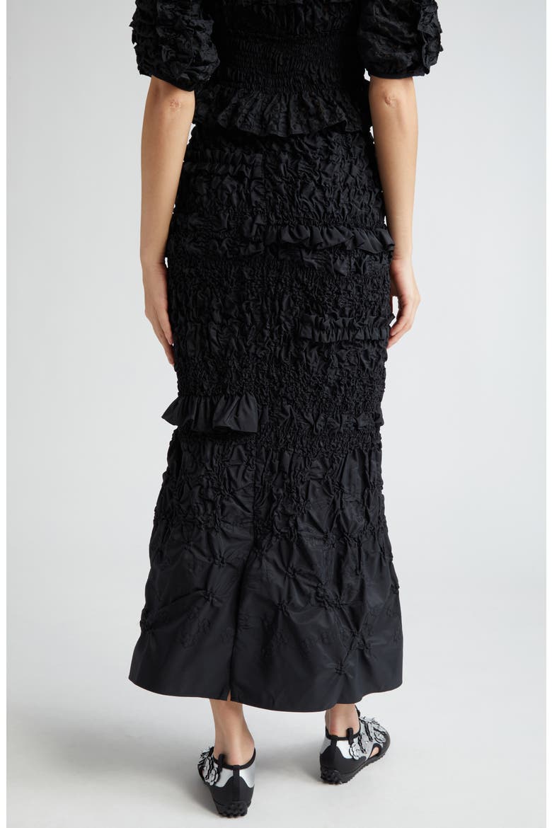 Smocked Ruffle Recycled Faille Maxi Skirt, Alternate, color, BLACK