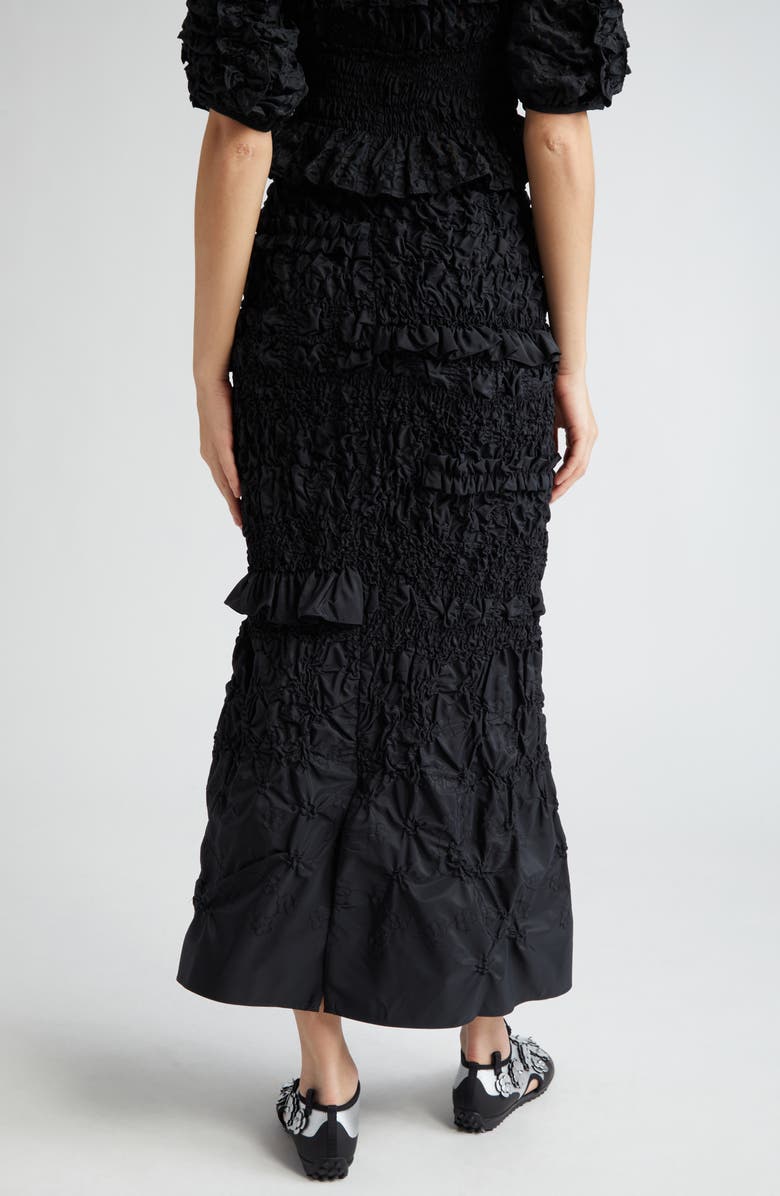Cecilie Bahnsen Smocked Ruffle Recycled Faille Maxi Skirt, Alternate, color, 