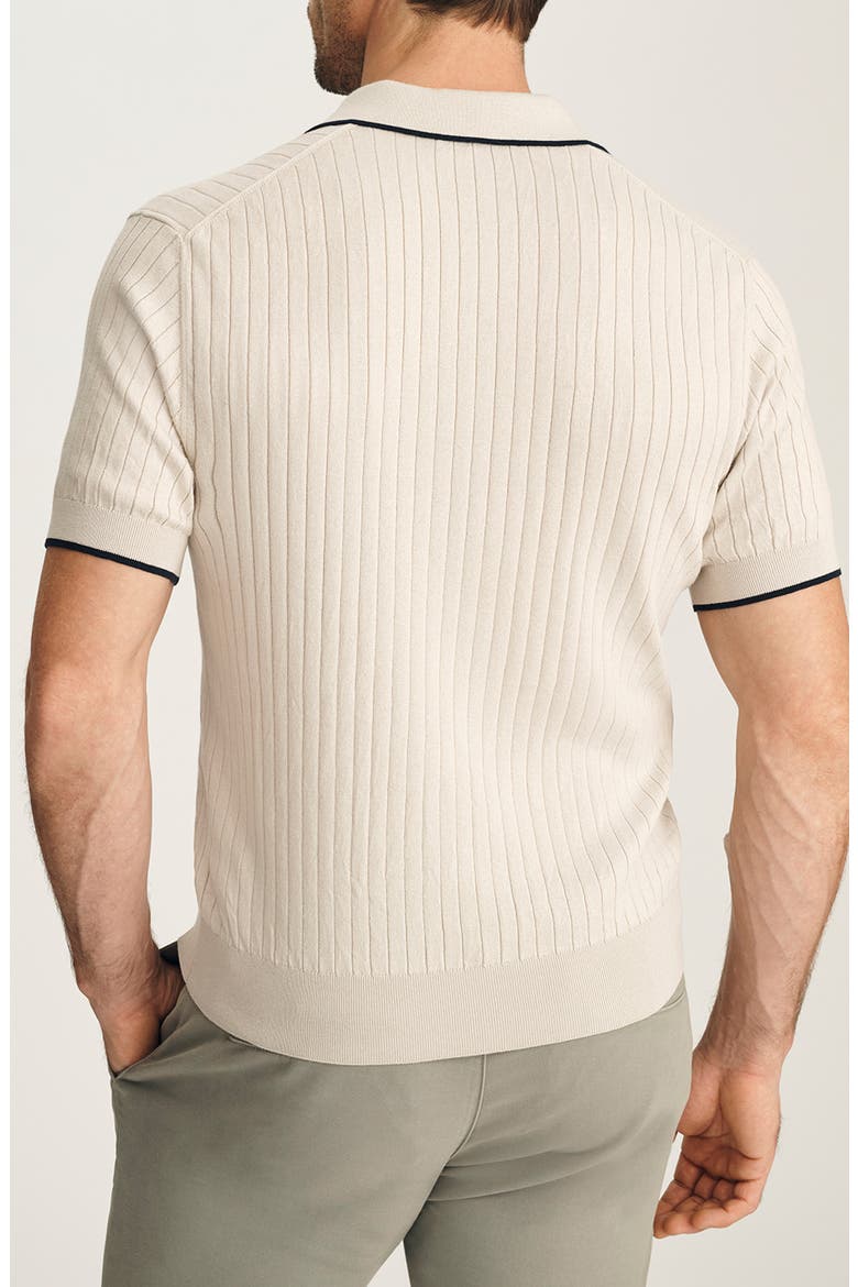 Tipped Johnny Collar Short Sleeve Cotton Sweater, Alternate, color, PURE CASHMERE