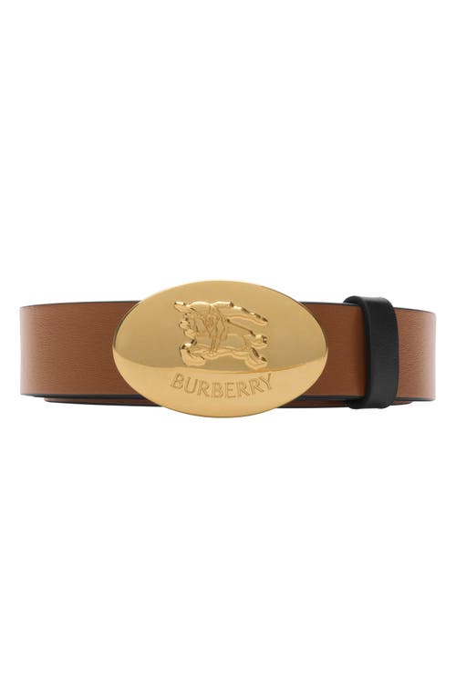 Burberry Thin Reversible Leather Oval Knight Stamp Belt In Black
