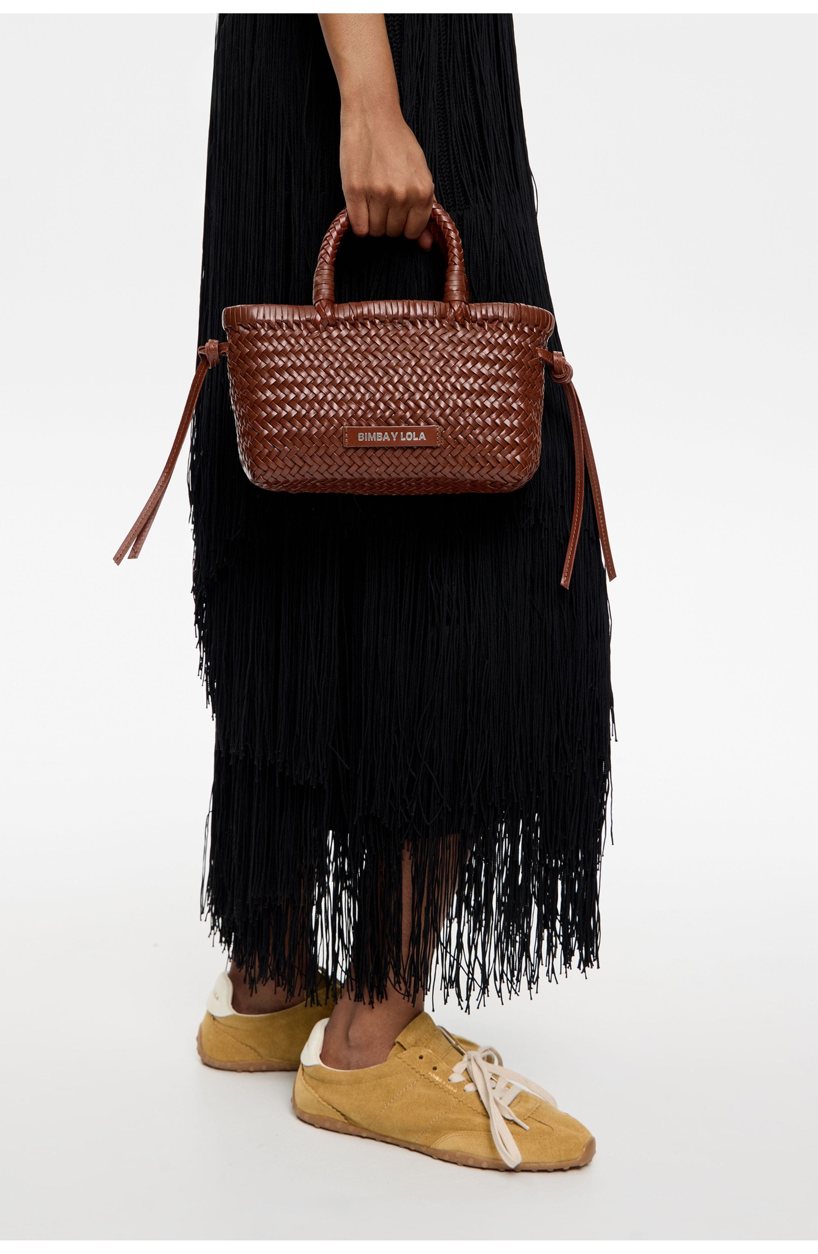 Bimba y Lola Plaited Leather Mini Bag, Alternate, color, Nut