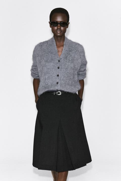 Draped Brushed Merino Wool Cardigan