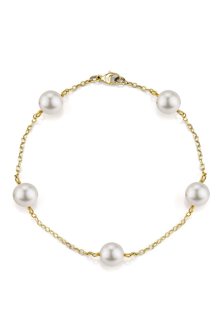 14K Gold Japanese Akoya White Pearl Tincup Bracelet, Main, color, Yellow Gold Chain