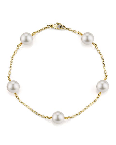 14K Gold Japanese Akoya White Pearl Tincup Bracelet