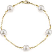 The Pearl Source 14K Gold Japanese Akoya White Pearl Tincup Bracelet