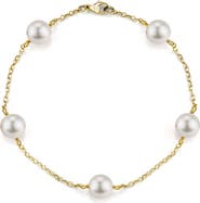 The Pearl Source 14K Gold Japanese Akoya White Pearl Tincup Bracelet