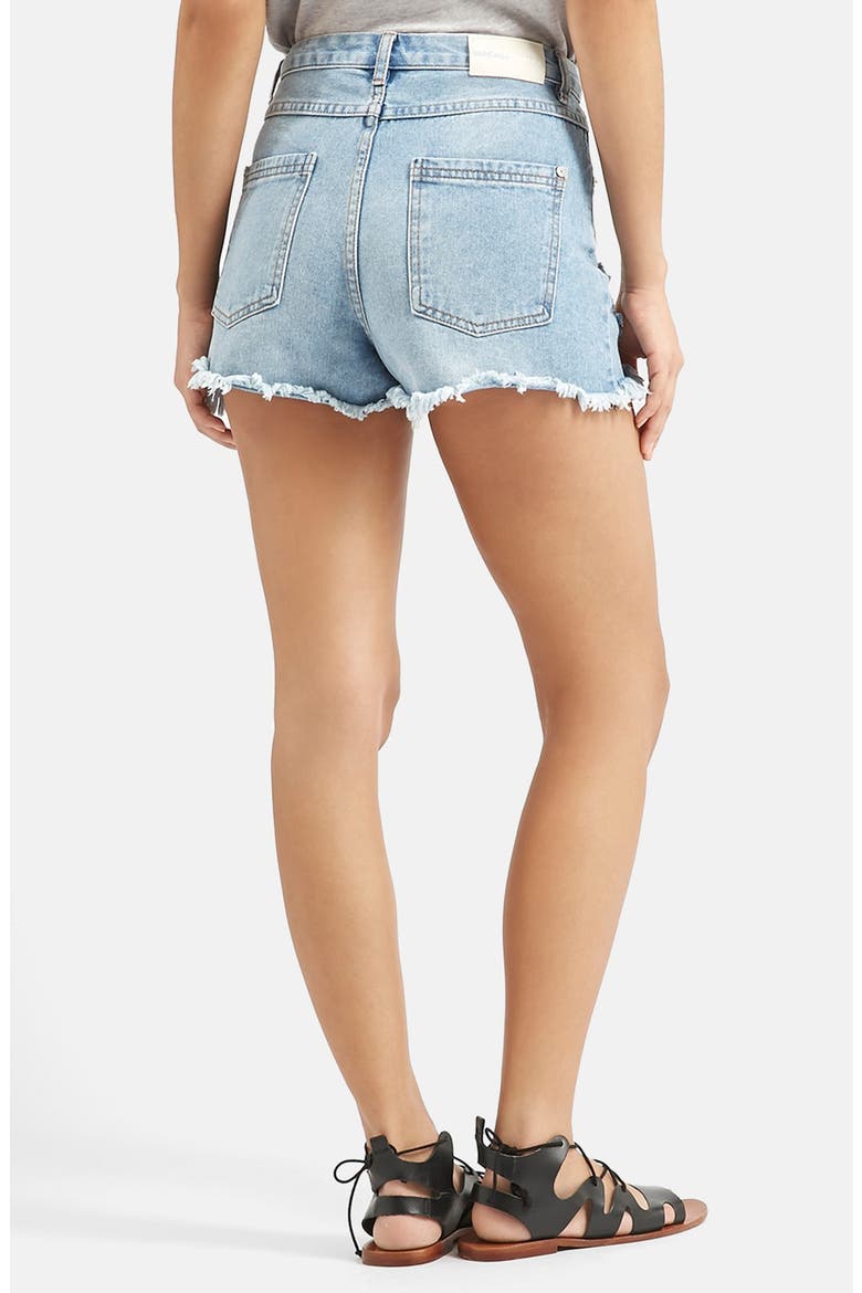 KENDALL + KYLIE at Topshop High Rise Denim Shorts, Alternate, color, BLUE