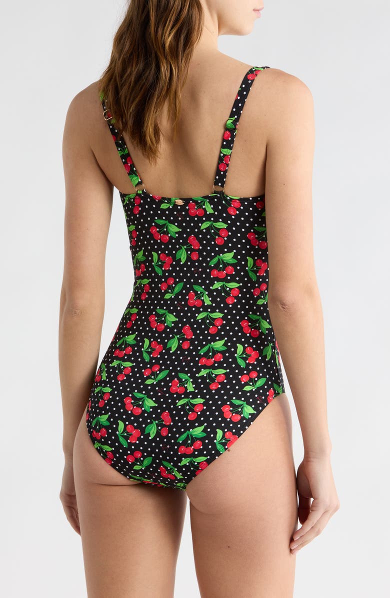 Betsey Johnson Sweetheart Ruched One-Piece Swimsuit, Alternate, color, Cherry Print