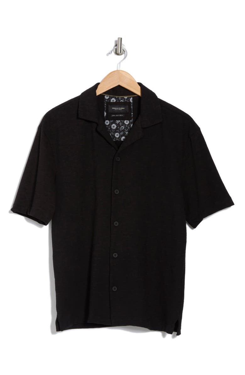 DENIM AND FLOWER Textured Short Sleeve Camp Shirt, Alternate, color, Black