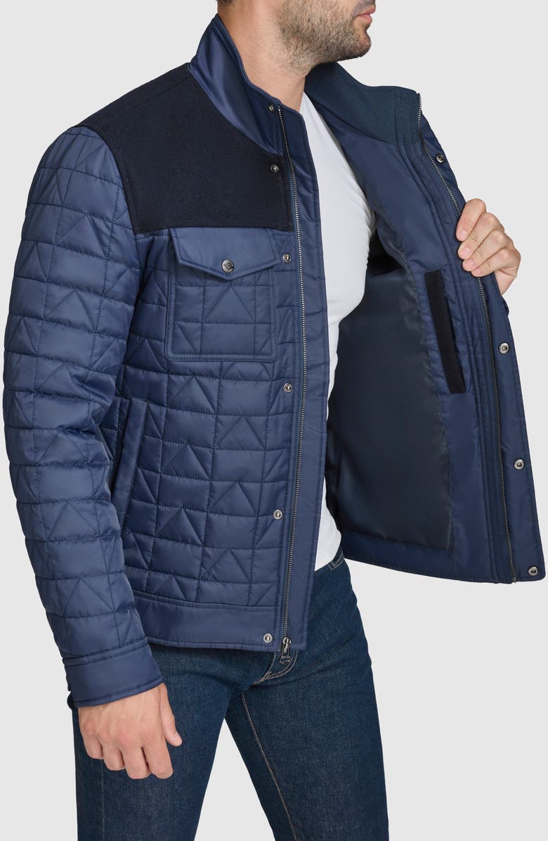 Cole Haan Mixed Media Quilted Jacket, Alternate, color, Navy