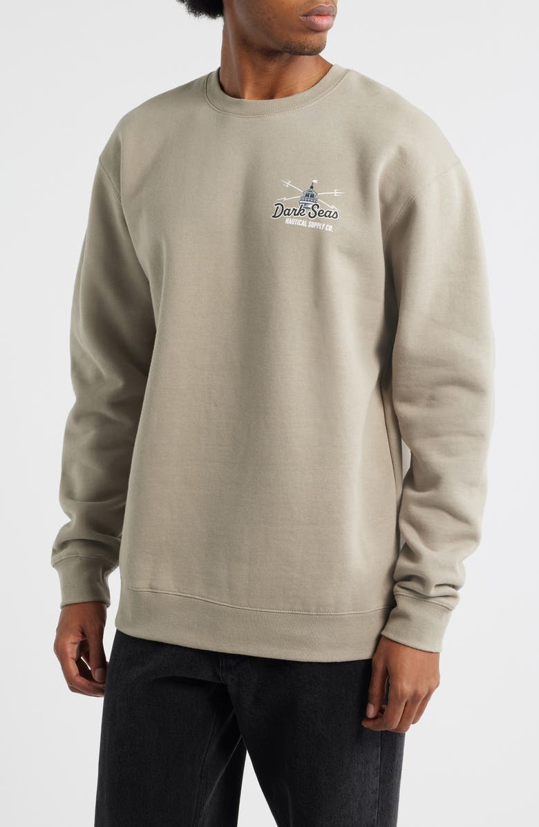 DARK SEAS Beacon Logo Graphic Fleece Sweatshirt, Main, color, Cement