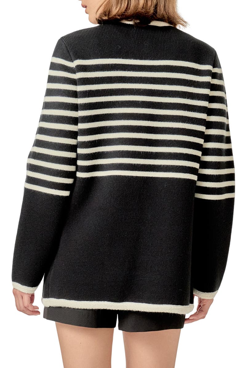 English Factory Stripe Cardigan, Alternate, color, Black/ Cream