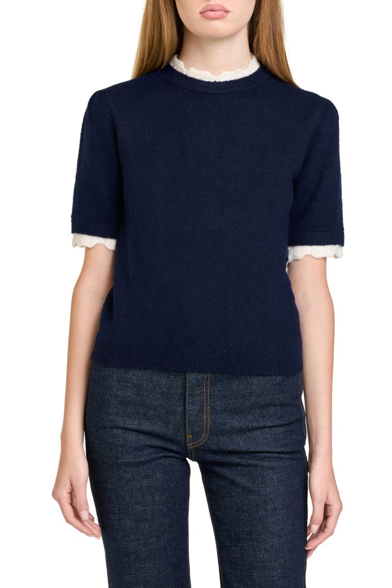 Everett Short Sleeve Sweater, Main, color, NAVY
