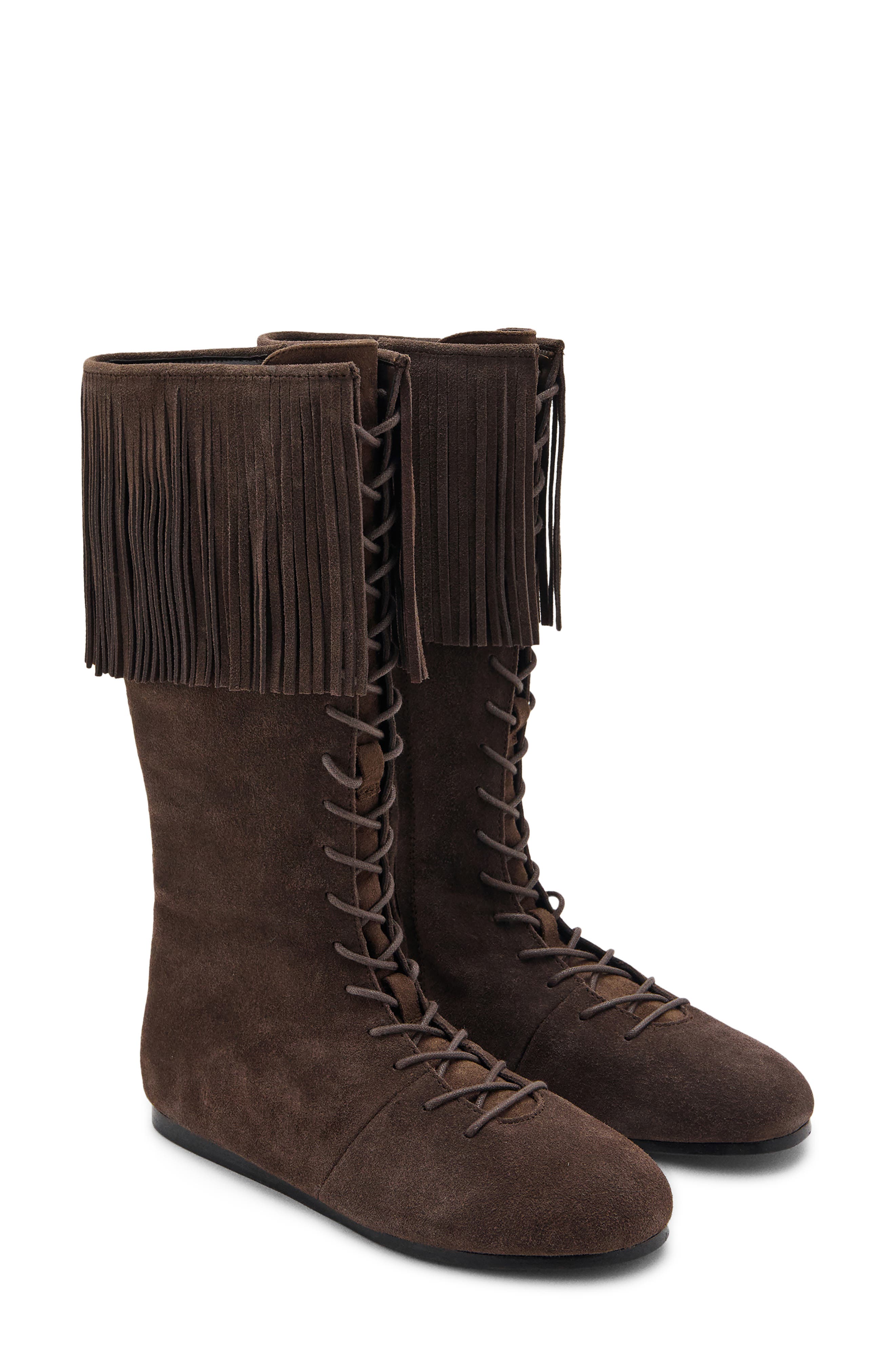MANGO TEEN Fringe Boot, Main, color, Chocolate