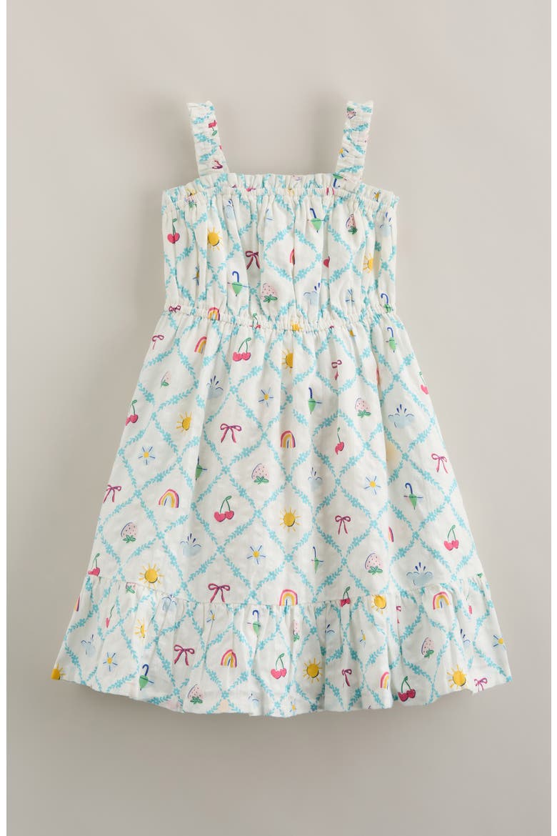 Kids' Print Ruffle Cotton Sundress, Main, color, IVORY EGRET DIAGONAL FLORAL