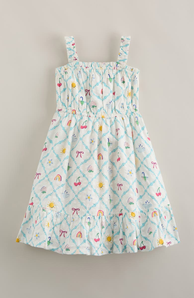 Tucker + Tate Kids' Print Ruffle Cotton Sundress, Main, color, Ivory Egret Diagonal Floral